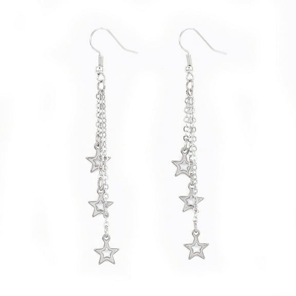 1pair Brass Tassel Dangle Earrings with 201 Stainless Steel Star 77.5mm Pin: 0.6mm