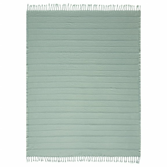 HomeRoots 516613 Woven Cotton Striped Throw Blanket, Green