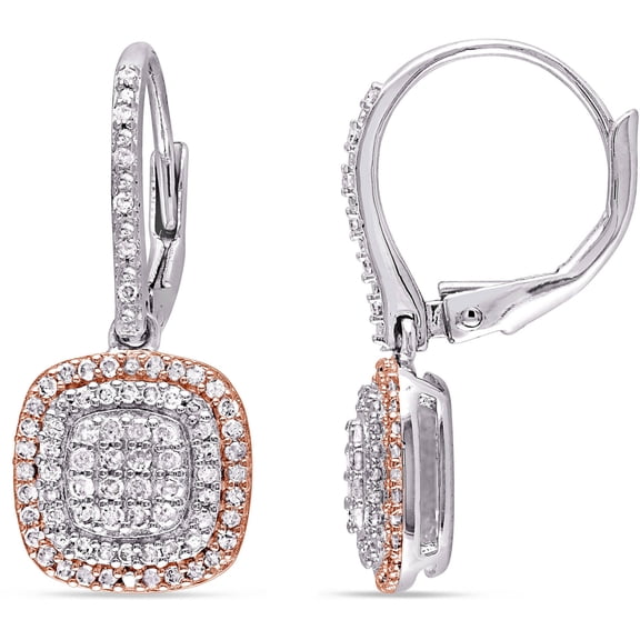 1/2 Carat T.W. Diamond Two-Tone Sterling Silver Halo Dangle Leverback Earrings