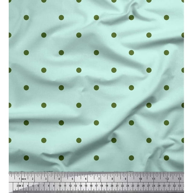 Soimoi Green Rayon Fabric Polka Dots Print Fabric by the Yard 42 Inch Wide