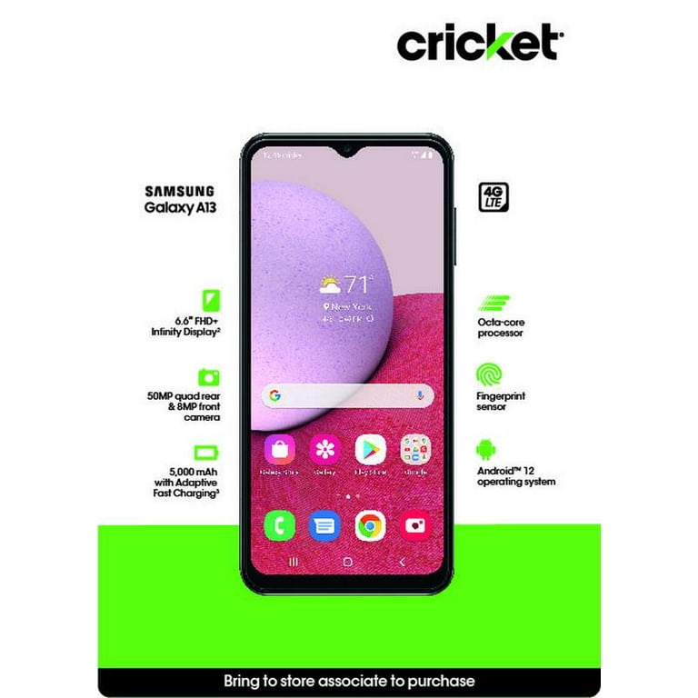 Cricket Wireless Samsung Galaxy A13 (LTE), 32GB, 4GB RAM, Black - Prepaid  Smartphone