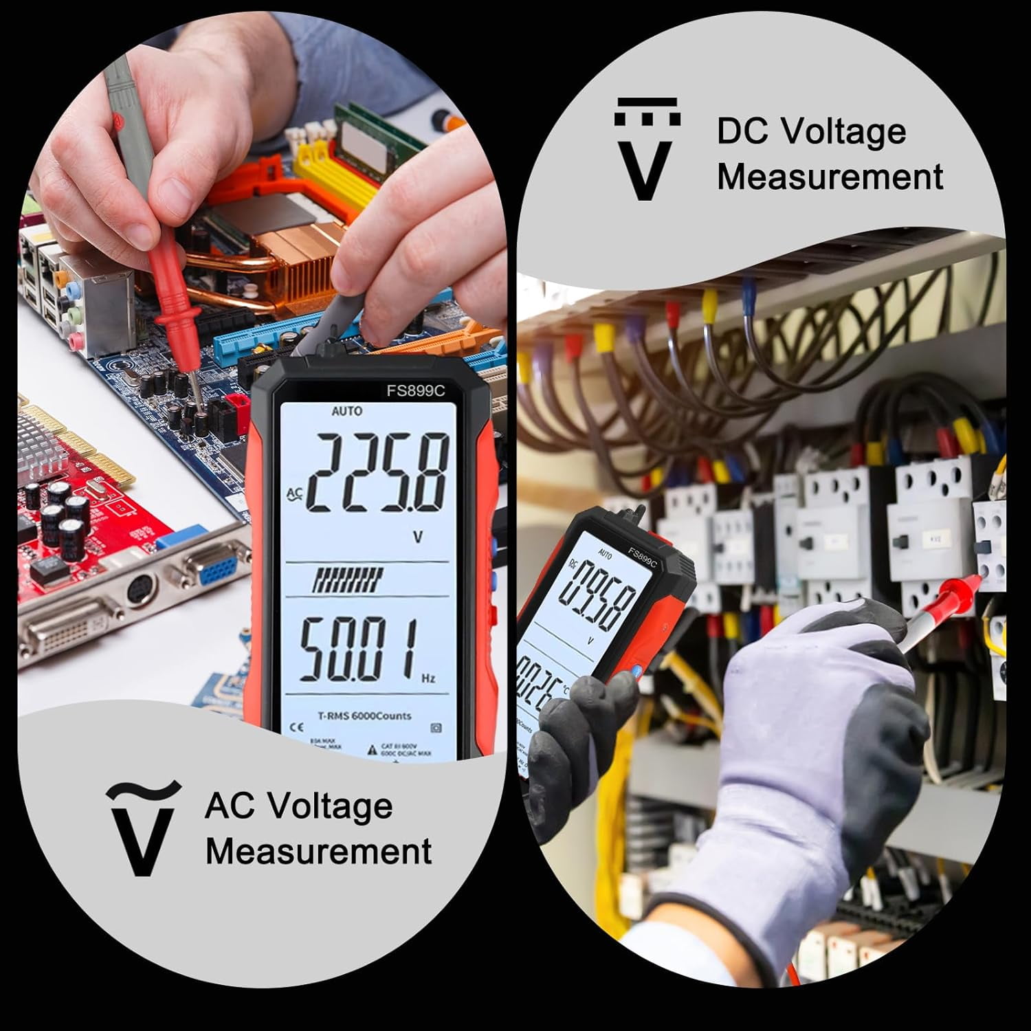 FS899L Digital Multimeter with Color Screen & Storage Case, USB C Rechargeable Electrical Testing, 6000 Counts True RMS AC/DC Voltage Tester, NCV, Capacitance, Non Contact Voltage Detector