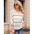 thumbnail image 5 of Women'S Crochet Color Block Boat Neck 3/4 Sleeve Striped Hollow Out Pullover Sweater White  (Hollow Knitted Hood) XL, 5 of 7