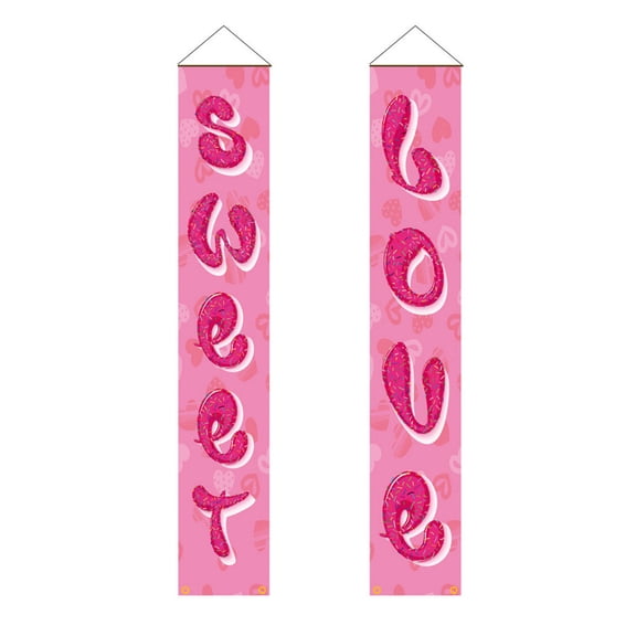 Goowood Valentine's Day Porch Sign Decor for Front Door Outdoor Holiday Party Welcome Banner 100D Polyester 12x71 inch