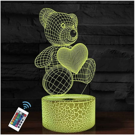 MYKOMI Teddy Bear Night Light,16 Colors Remote Control & Smart Touch Dimmable 3D Illusion Bedside Lamp,Bedroom Decoration Birthday Christmas Toy Gift for Kids Boys Girls Friends