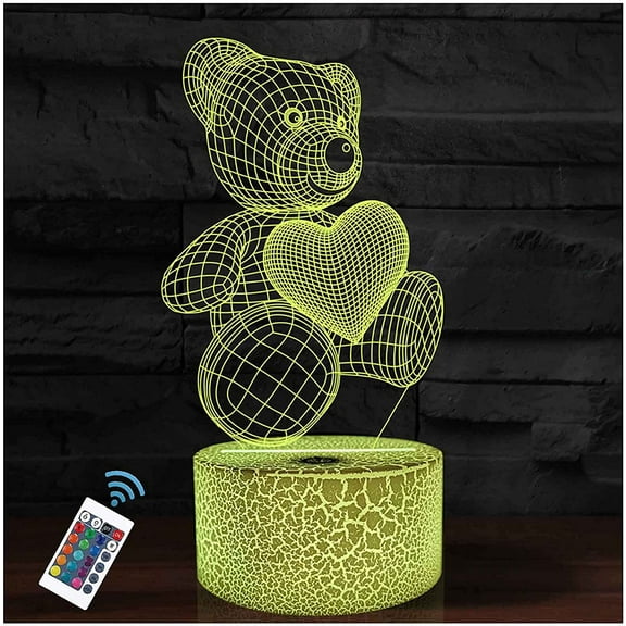 MYKOMI Teddy Bear Night Light,16 Colors Remote Control & Smart Touch Dimmable 3D Illusion Bedside Lamp,Bedroom Decoration Birthday Christmas Toy Gift for Kids Boys Girls Friends