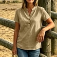 thumbnail image 2 of Admvng Women's Tops V Neck Side Slit Short Sleeve Breathable Casual Basic Button Shirts, 2 of 7