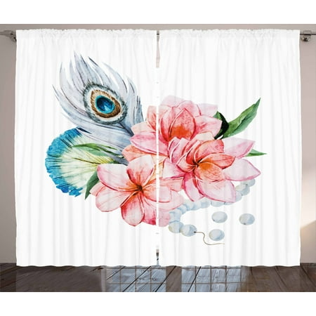 Shabby Chic Curtains 2 Panels Set Watercolor Style Peony Anemone