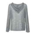 thumbnail image 4 of Women's Hollow Out Crochet Sweater Long Sleeve Drop Shoulder Pullover Hoodie Knitwear 05-Light Gray L, 4 of 4
