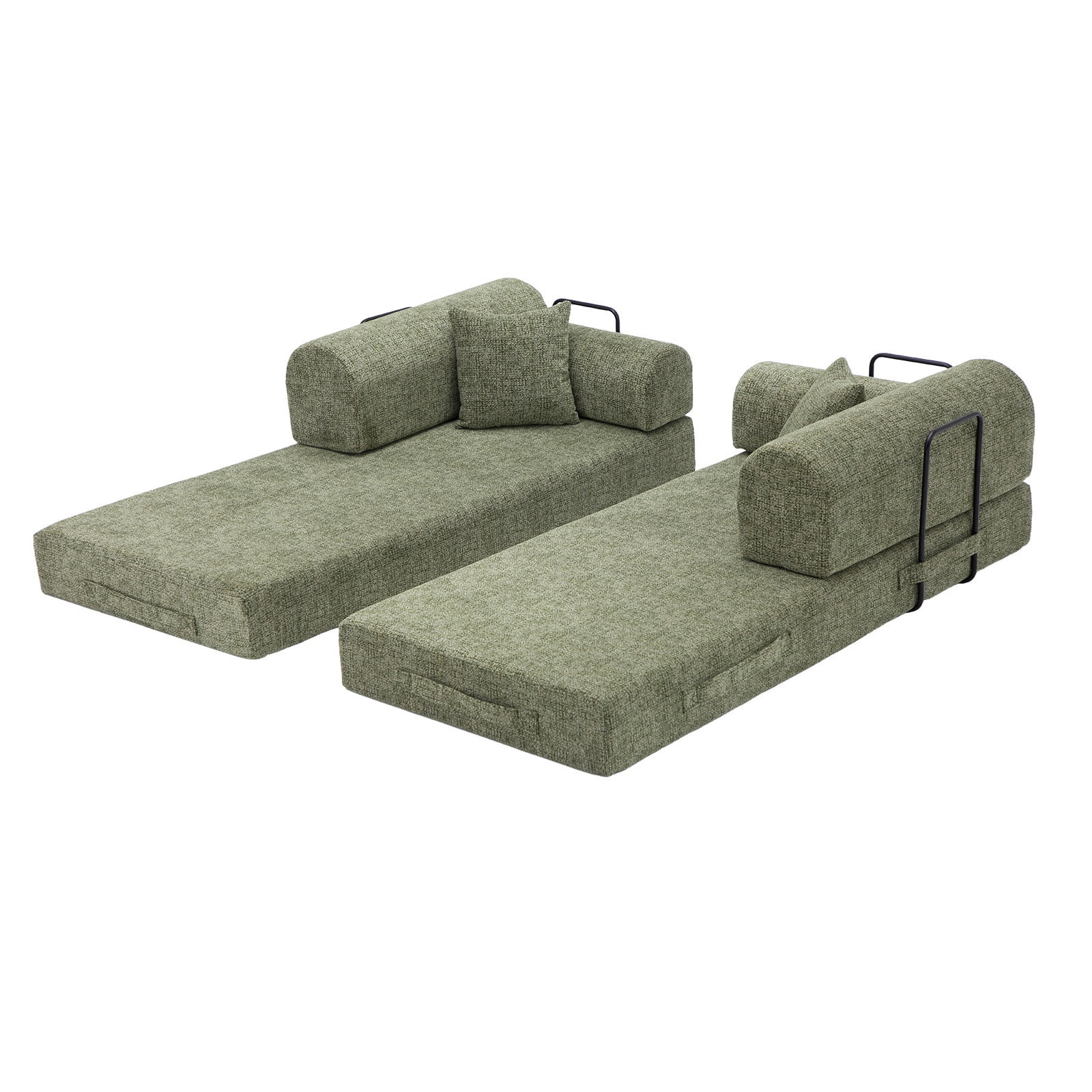 Hommoo Convertible Sleeper Sofa Bed, Two-Tone Blended Fabric Floor Sofa Folding Mattress Lounge Couch with Fixed-Shape Frame, Moss Green