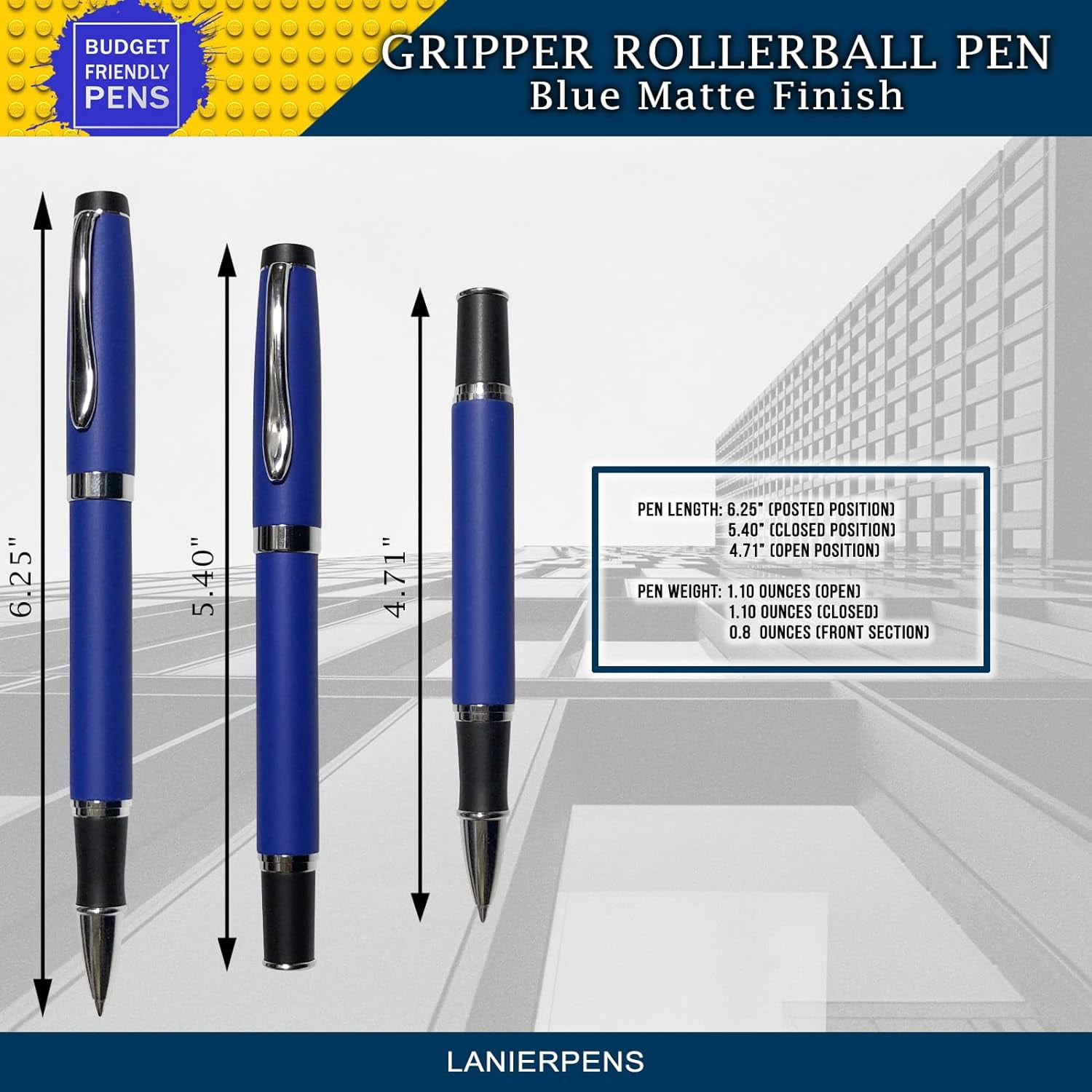 Gripper Rollerball Pen - Matt Blue with Anti Slip Grip (Budget Friendly Pen)