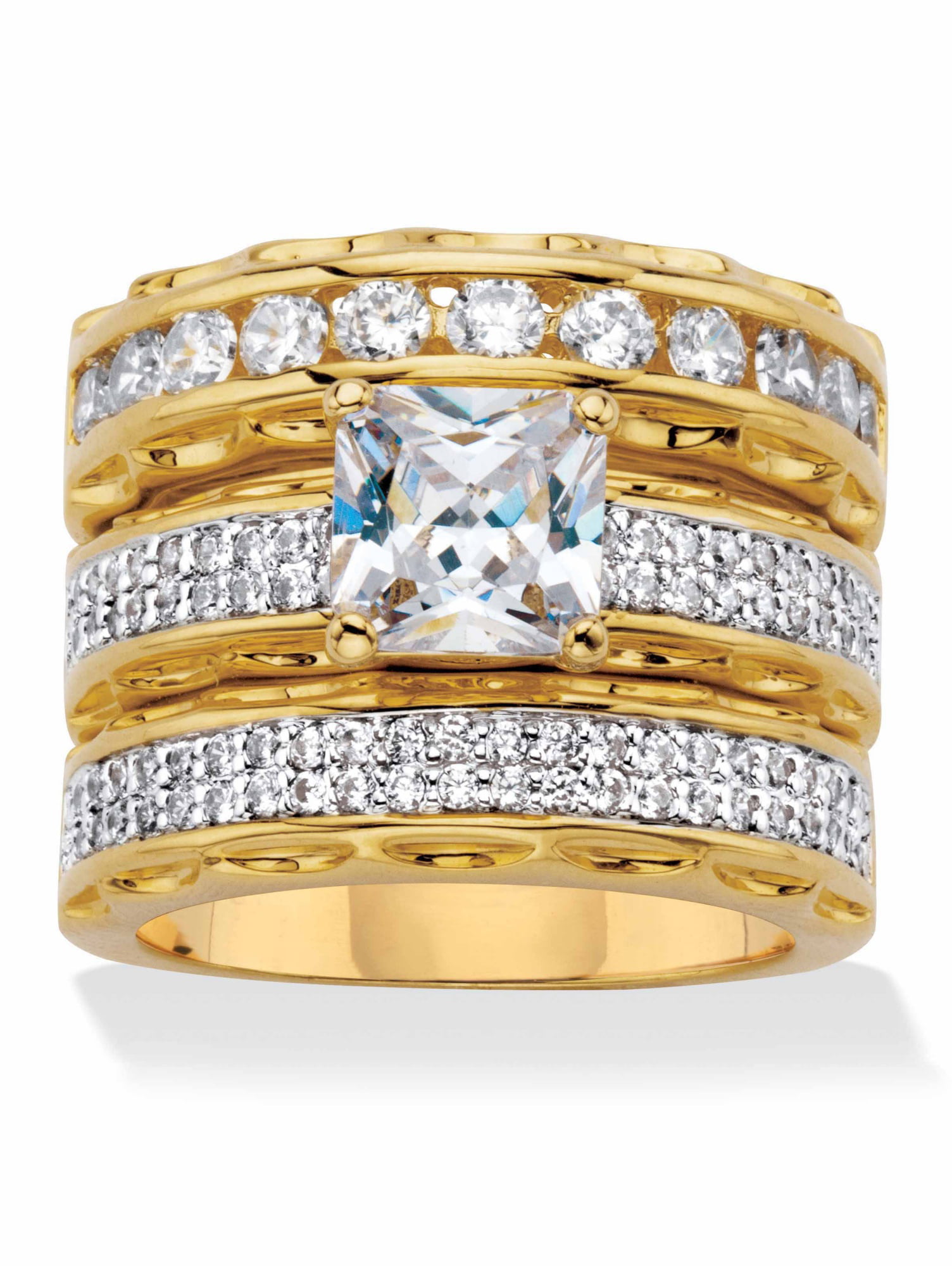1 Pc White Cubic Zircon CZ Two Finger Gold Plated Women Ring
