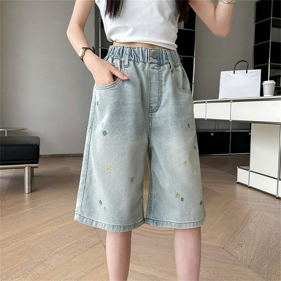 Denim Shorts for Girls Elastic Sports Pants Girl Summer Clothes Size 9-10 Years Girls Shorts