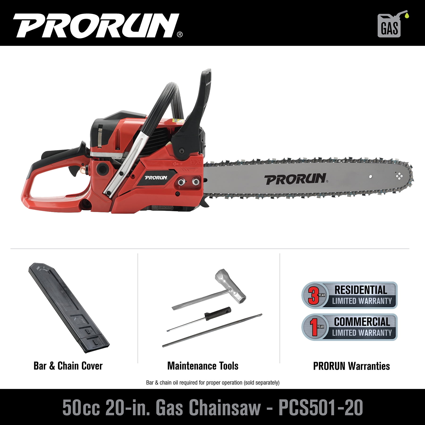 PRORUN 20-IN GAS POWER CHAINSAW PCS501-20