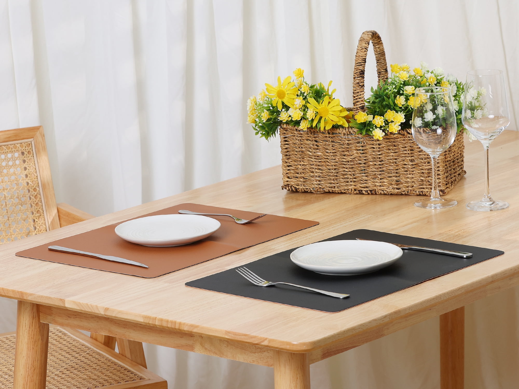 Unique Bargains Placemats Set of 2, Faux Leather Easy to Clean Table Mats Place Mats Brown Black 17x12 inch