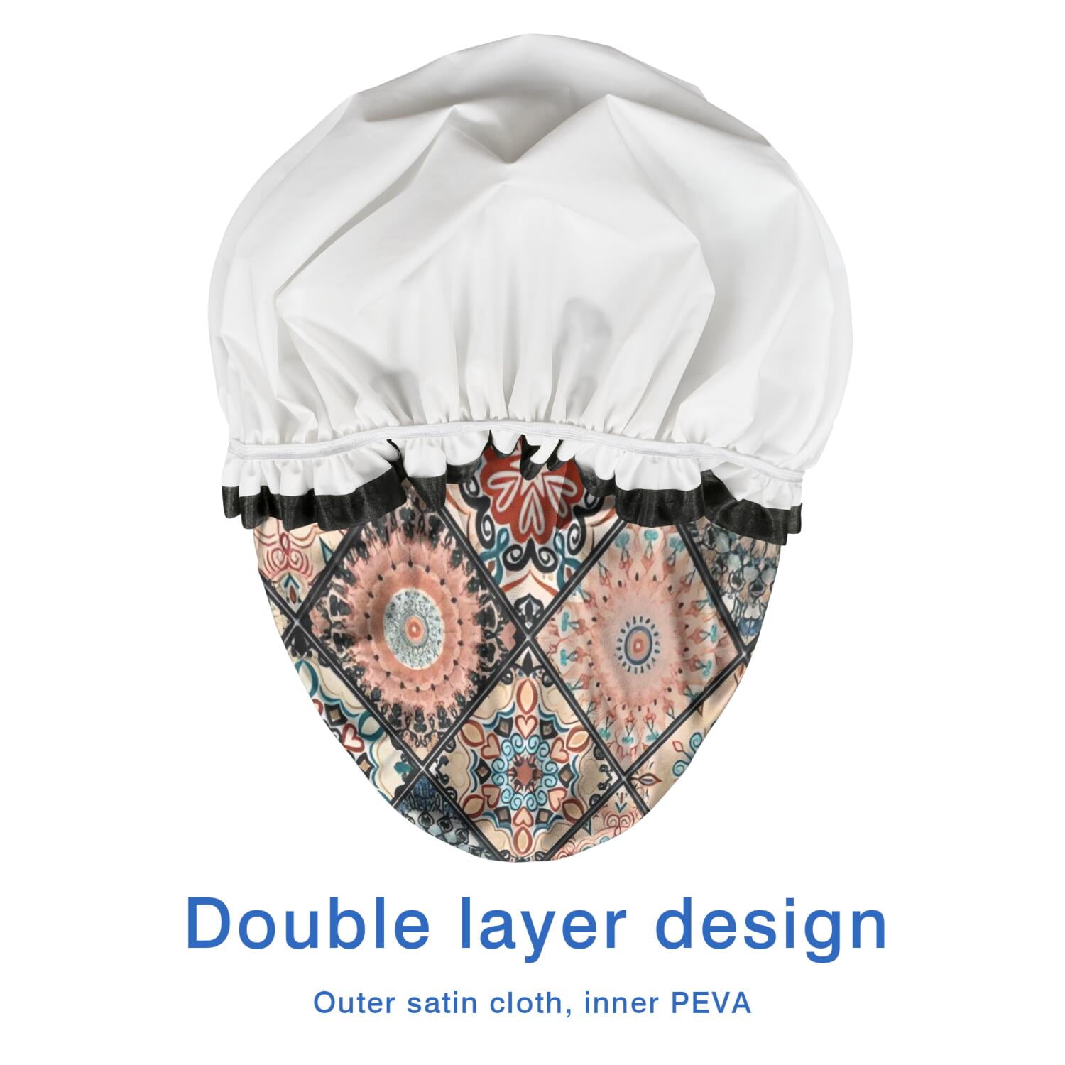 Shower Caps,Multicolor Ethnic Mandala Pattern Waterproof Shower Cap for Women 4 Pieces,Double Reusable Hair Cover for Shower PEVA Elastic Stretch Hem