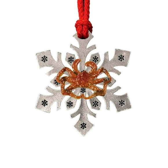 Handcrafted Hand Painted King Crab Hanging Snowflake Ornament Gift for Christmas Holiday Trees and Wreaths - Made in United States - SKU AP152SF