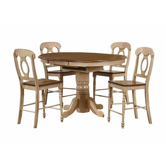 Sunset Trading Brook 5PC Extendable Wood Dining Set & Napoleon Stools in Cream