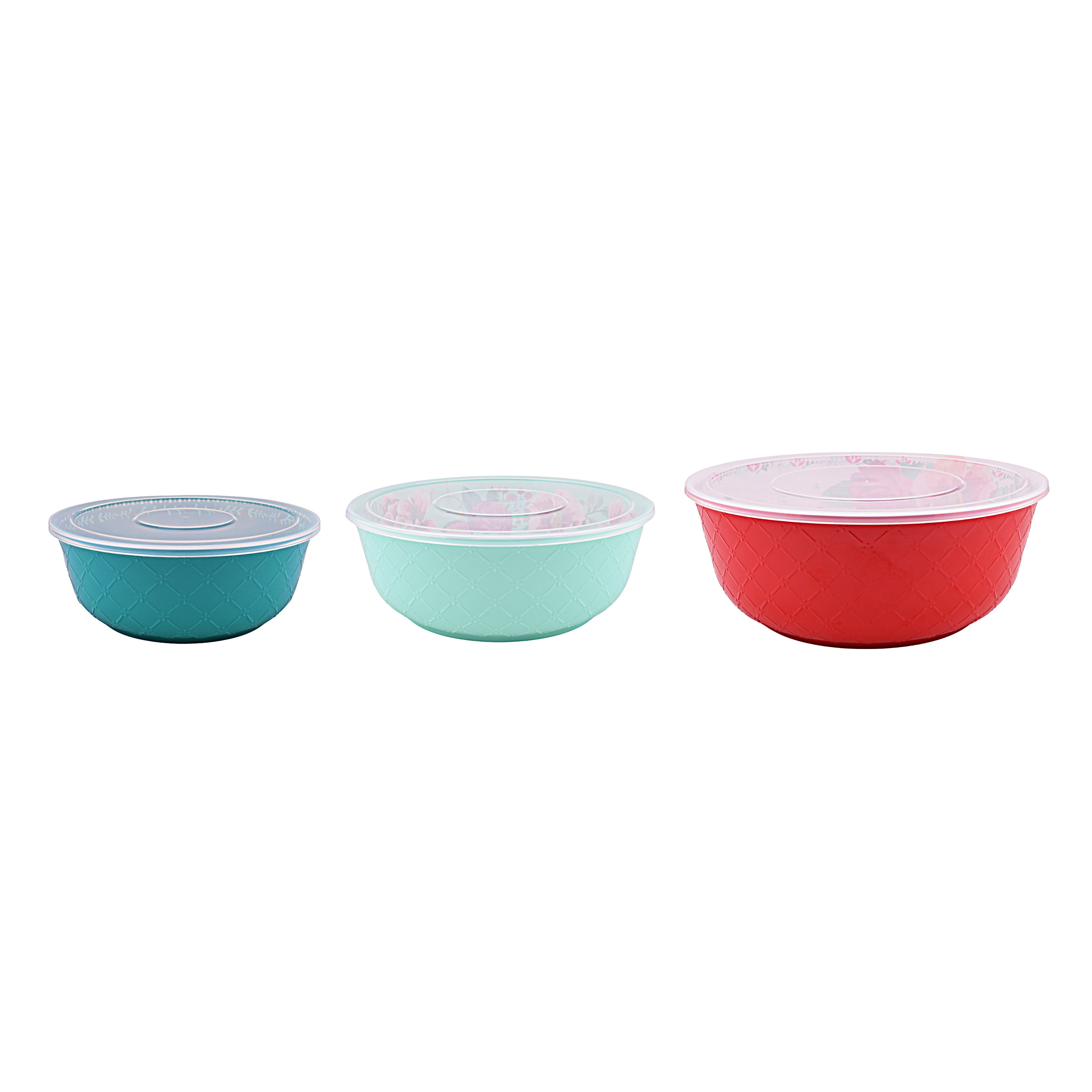 The Pioneer Woman Merry Meadow 6-Piece Embossed Melamine Serving Bowl Set with Lids