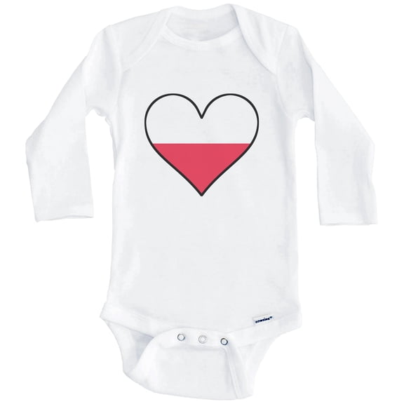 Polish Flag Baby Bodysuit - Cute Polish Flag Heart - Poland Baby Bodysuit (Long Sleeve), 0-3 Months White