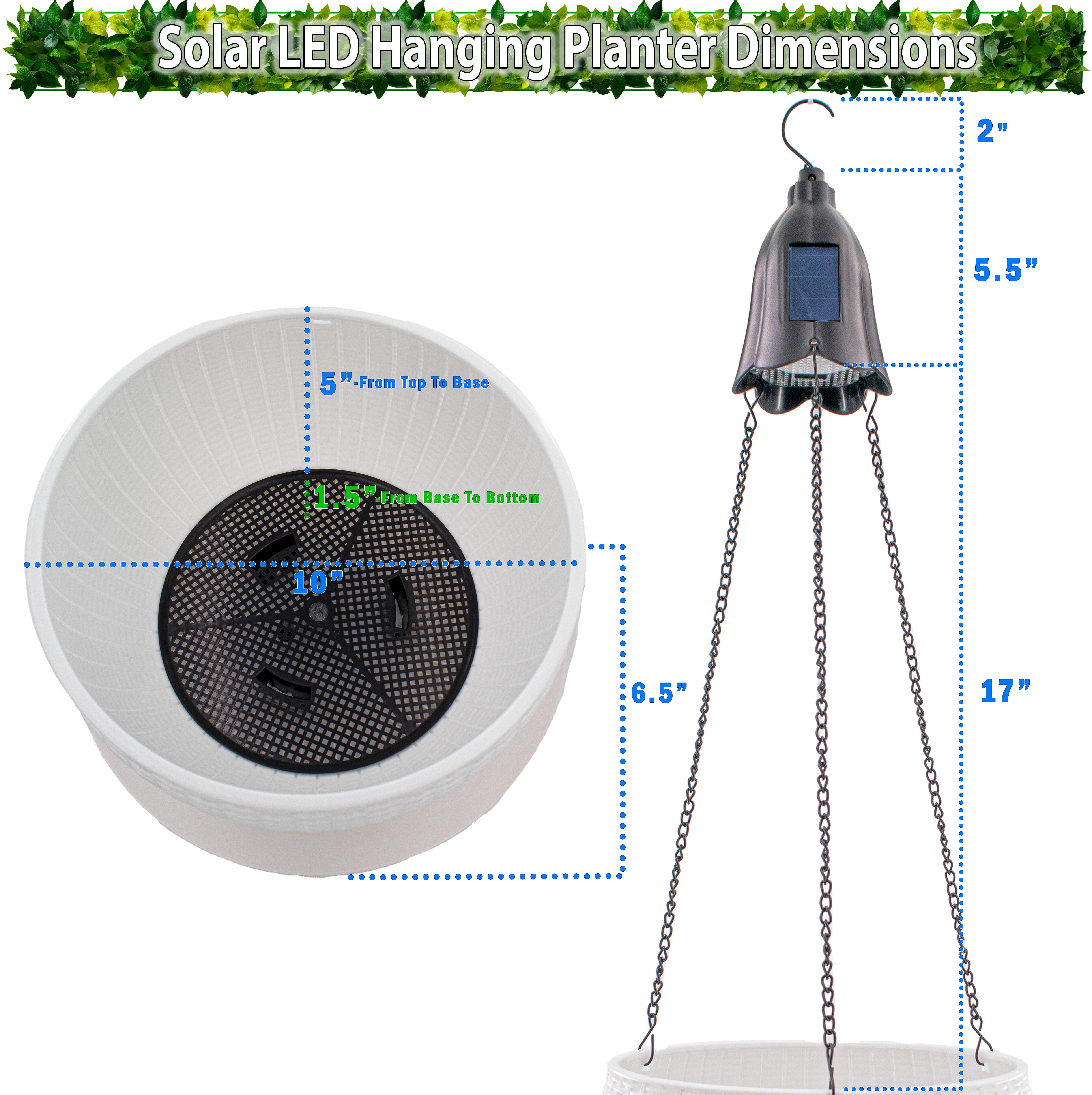 Self-Watering Solar Hanging Planter with LED Light, Plastic Wicker Basket and Drainage Base for Patio