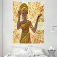 thumbnail image 1 of African Woman Tapestry, Dancing Woman Hand Drawing Ethnic Geometric Ornament Colorful Print, Wall Hanging for Bedroom Living Room Dorm Decor, 60W X 80L Inches, Green Red Yellow, by Ambesonne, 1 of 2