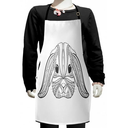 

Bunny Kids Apron Boho Style Hare Head Ornamented with Zentangle Motifs Boys Girls Apron Bib with Adjustable Ties for Cooking Baking Painting Charcoal Grey and White by Ambesonne