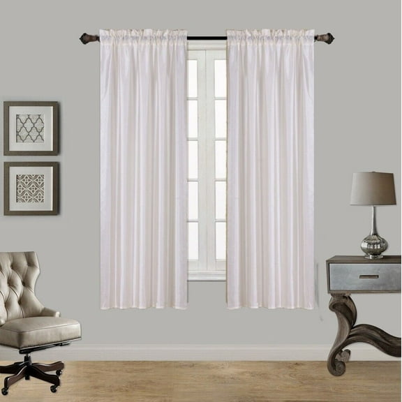 2PC IVORY Tone Faux Silk Window Curtain Treatment, Set of Two (2) Solid Semi Sheer Panels 55 " W x 63" L (Each PC )ANY