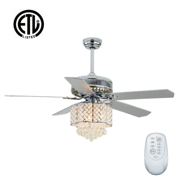 Enyopro Crystal Ceiling Fan With Light, Flush Mount Ceiling Fans With Remote Control