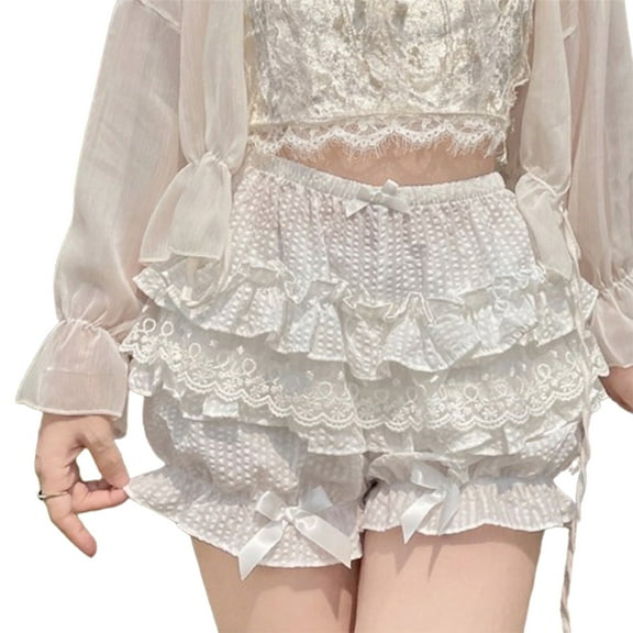 Women Layered Ruffle Lace Bloomers Pumpkin Shorts Japanese JK Girl Cute Bowknot Cake Safety Short Pant Frilly Knickers