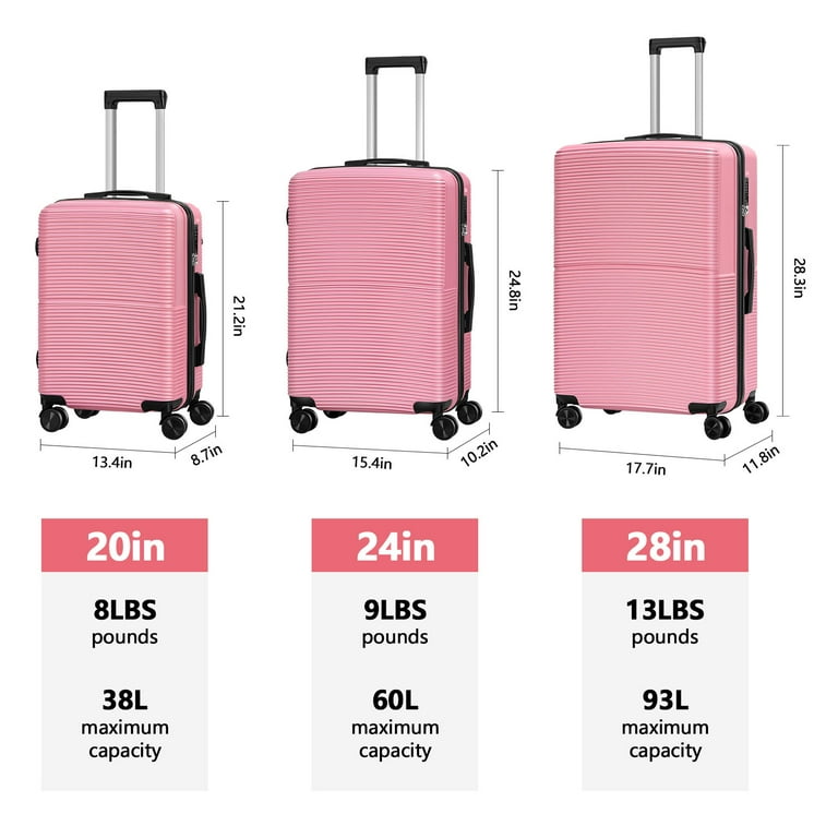 Hikolayae Hardside Spinner Luggage Sets in Pink, 3 Piece, TSA Lock