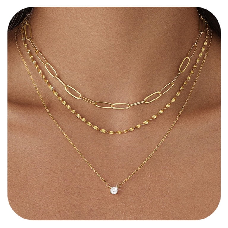 GOSFRY Gold Plated Layered Necklace with Crystal Pendant photo 1