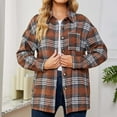 thumbnail image 4 of womens peacoat Women's Oversized Plaid Shacket Jackets Lightweight Button Down Flannel Shirts Casual Long Sleeve Checked Blouse Tops winter coats for women 2023, 4 of 6