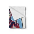 thumbnail image 2 of Hockey Soft Flannel Fleece Throw Blanket, Illustration of an Ice Hockey Player Holding Stick in Retro Style, Cozy Plush for Indoor and Outdoor Use, 70" x 90", Dark Coral Pale Blue, by Ambesonne, 2 of 5