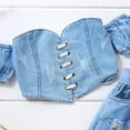 thumbnail image 6 of WOLLED Baby Girls Denim Off-Shoulder Crop Tops+high Waist Ripped Jeans Pants 2PCS Toddler Summer Distressed Denim Pants Jeans Outfits for 2-7 Years Old, 6 of 9