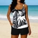 thumbnail image 1 of Tankini de playa deportivo con estampado de moda para mujer, tirantes finos ajustables, traje de baño de dos piezas con abertura y shorts de baño con bolsillo, traje de baño de poliéster para mujer., 1 of 5