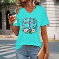 thumbnail image 3 of adaychics Womens Easter Shirt V Neck Floral Cross Loose Fit Summer T Shirts Fashion Graphic Tees Everyday Wear, 3 of 5
