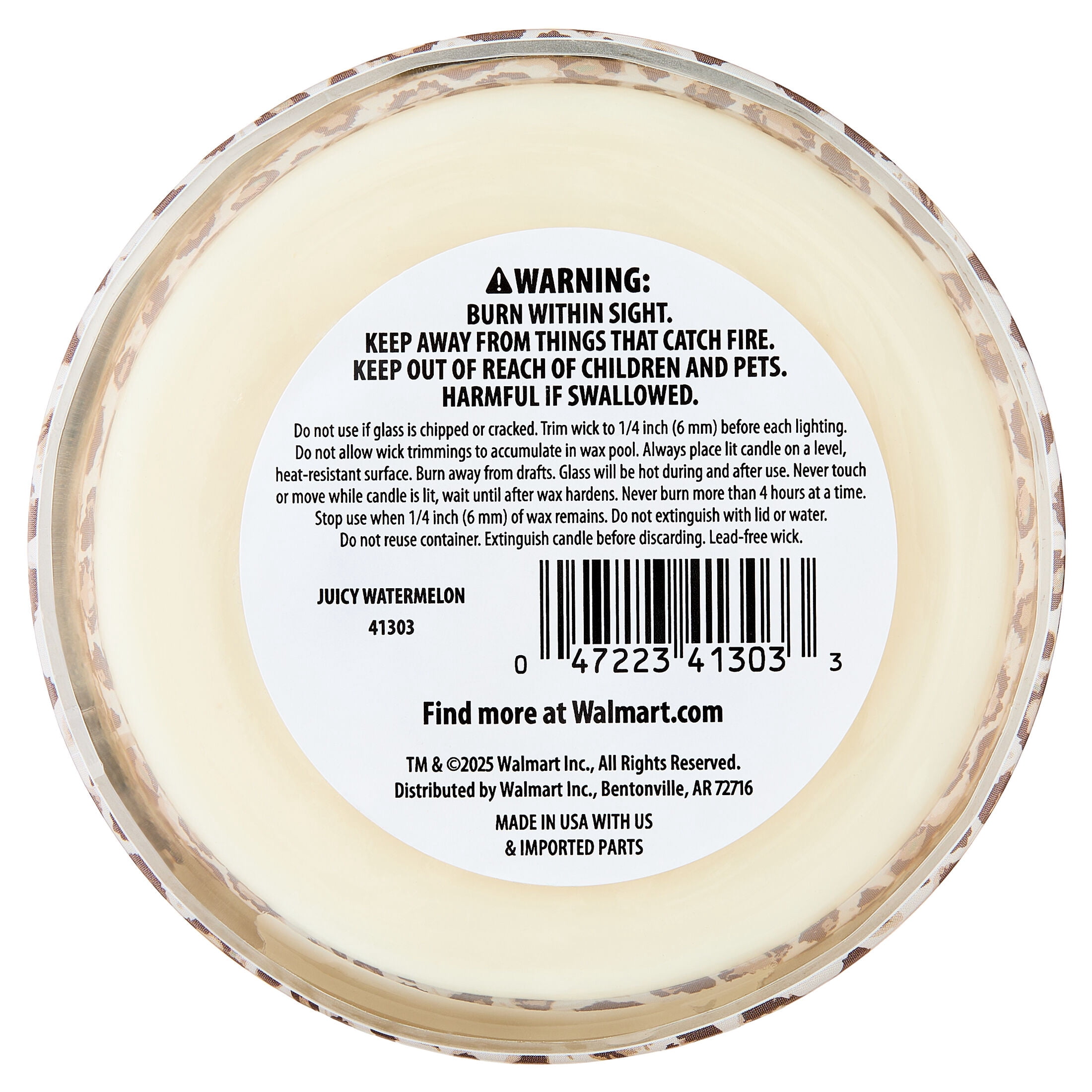 Mainstays 3-Wick Glass Jar Candle with Decorative Wrap, Juicy Watermelon, 13 oz