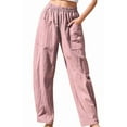 thumbnail image 2 of Women Summer Beach Vacation Pants High Waisted Printed Loose Flowy Casual Palazzo Lounge Trousers Pink XXL, 2 of 8