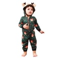 thumbnail image 3 of Lovskoo 2024 Onesie Family Christmas Pajamas Matching Sets for Infant Baby Fawn Deer Printed Hooded Holiday Nightwear With Long Pants Zipper Jumpsuit Sleepwear Footed Pajamas Wear Baby Green, 3 of 6