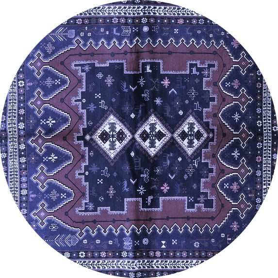 Ahgly Company Machine Washable Indoor Round Persian Blue Traditional Area Rugs, 3' Round