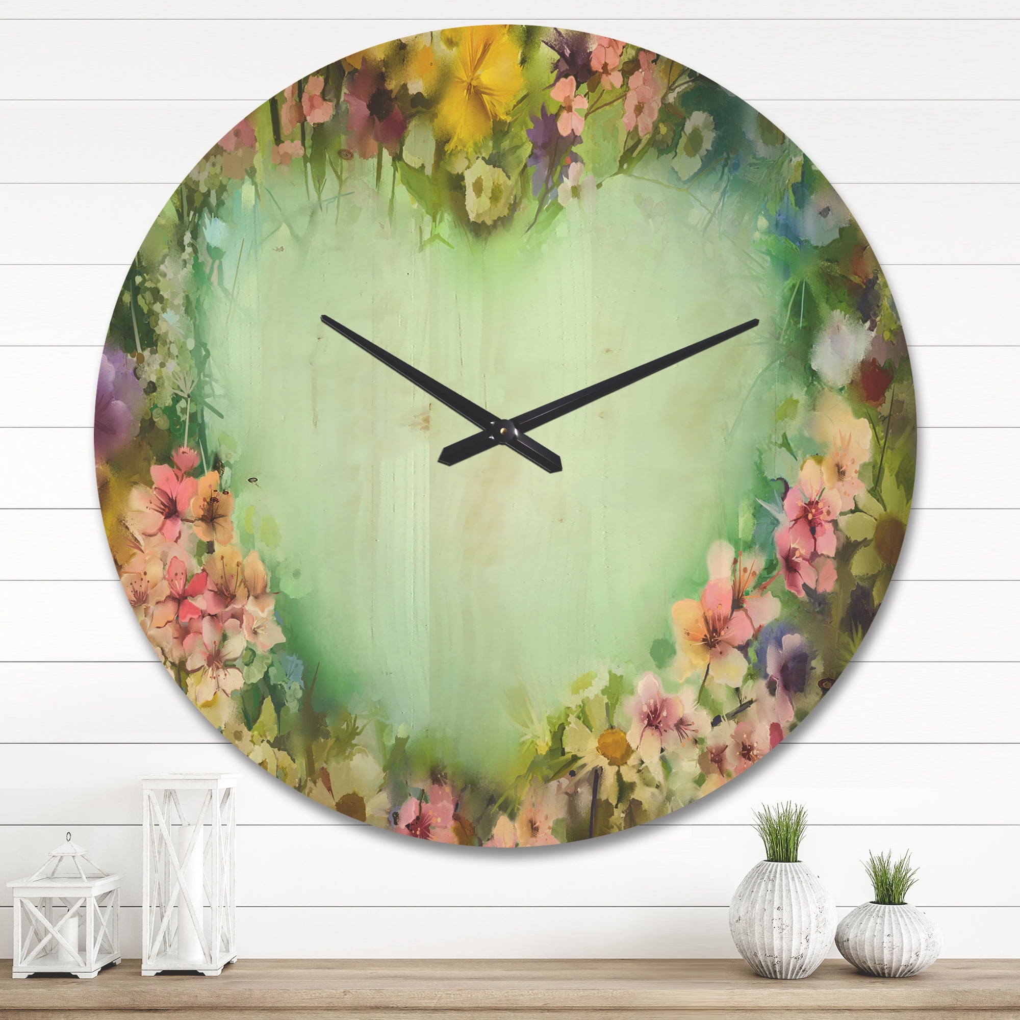 Designart 'Traditional Flowers with Heart Shape ' Modern Wood Wall Clock