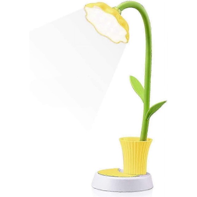 Kids Desk Lamp - Creative Rechargeable Desk Lamp LED Eye Protection Touch Sensor Table Lamp Dimmable Bedside Lamp with Pen Holder (Yellow)