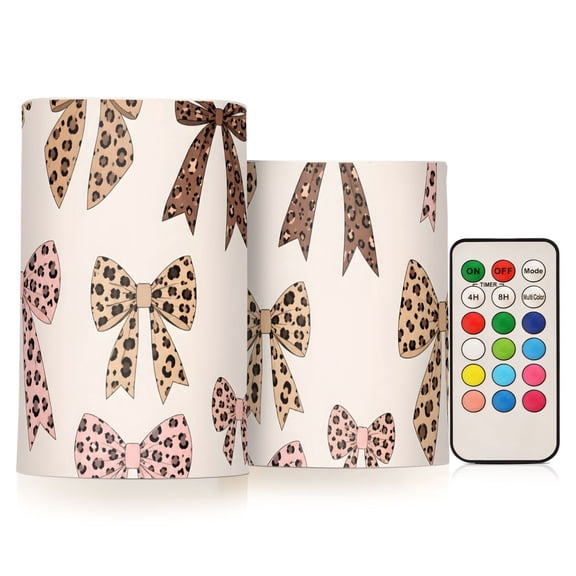 Bows Flameless Candles Flickering with Remote and Timer Battery Operated LED Pillar Candle Set of 2