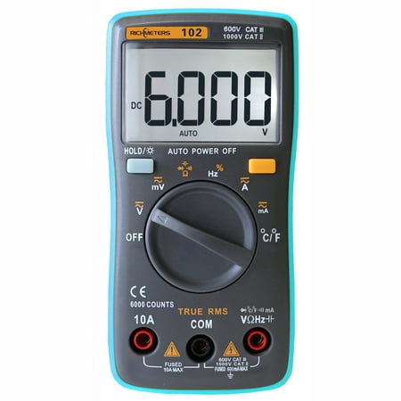 RICHMETERS RM102 True RMS Multifunctional LCD Digital Multimeter DMM DC AC Voltage Current Resistance Diode Capacitance Temperature Tester Measurement Automatic Polarity Identification Ammeter (Best Digital Multimeter For The Money)