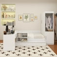 thumbnail image 4 of Full size Wooden Platform Bed with 6 Drawers, Shelves, desk and Wardrobe, White, 4 of 18