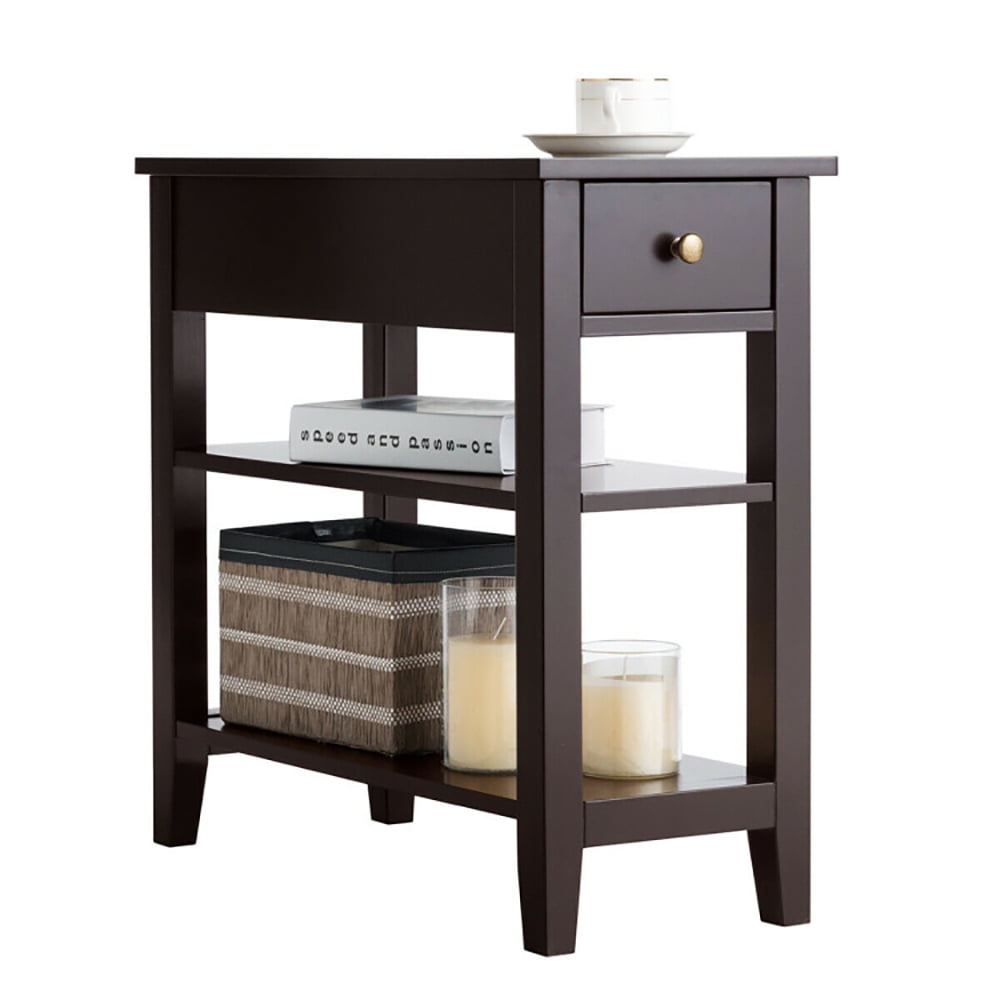 Finihen End Side Table, Rectangular Nightstand, 3-Tier End Table with Drawer slideway and Double Shelves, for Living Room, Bedroom, Brown Finihen End Side Table, Rectangular Nightstand, 3-Tier End Table with Drawer slideway and Double Shelves, for Living Room, Bedroom, Brown