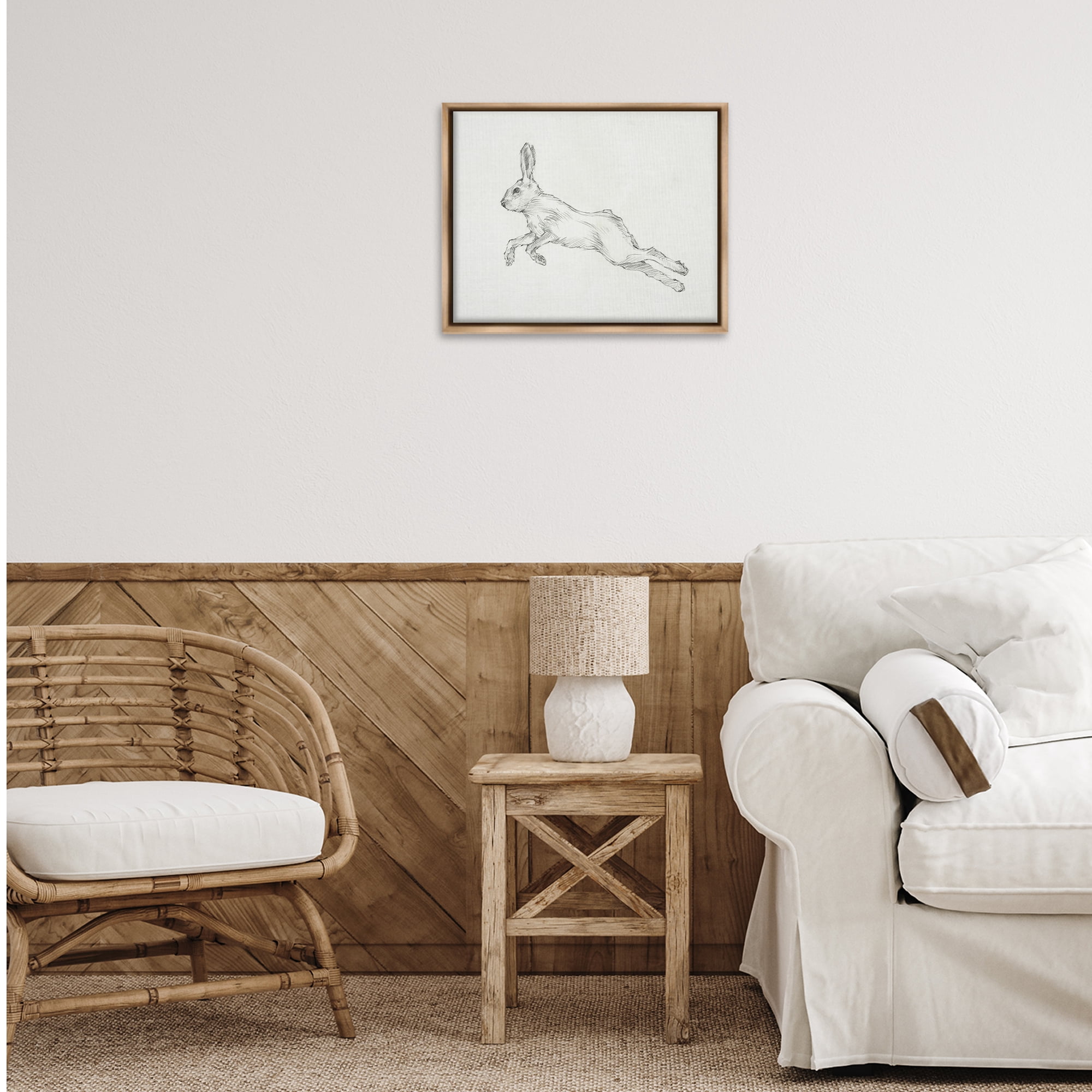 Stupell Industries Rabbit Hopping Sketch Animals & Insects Drawing Brown Floater Framed Canvas Art Print Wall Art, 21 x 17