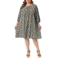 thumbnail image 2 of Plus Size Summer Dress for Womens Drawstring V Neck Babydoll Midi Flowy Dresses Sundress 3X Black, 2 of 6