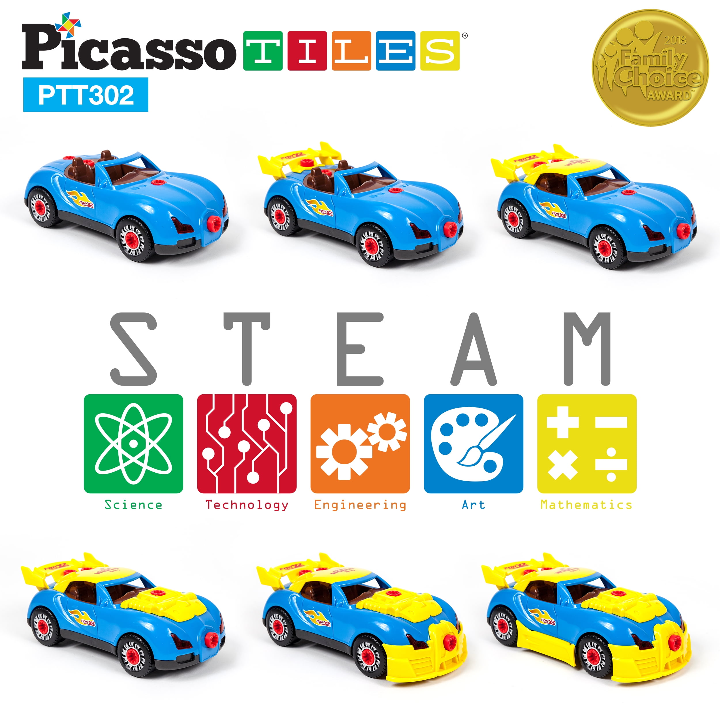 PicassoTiles Take-a-part Race Car Set With LED Engine Sound Mini Electric Powe for sale online 